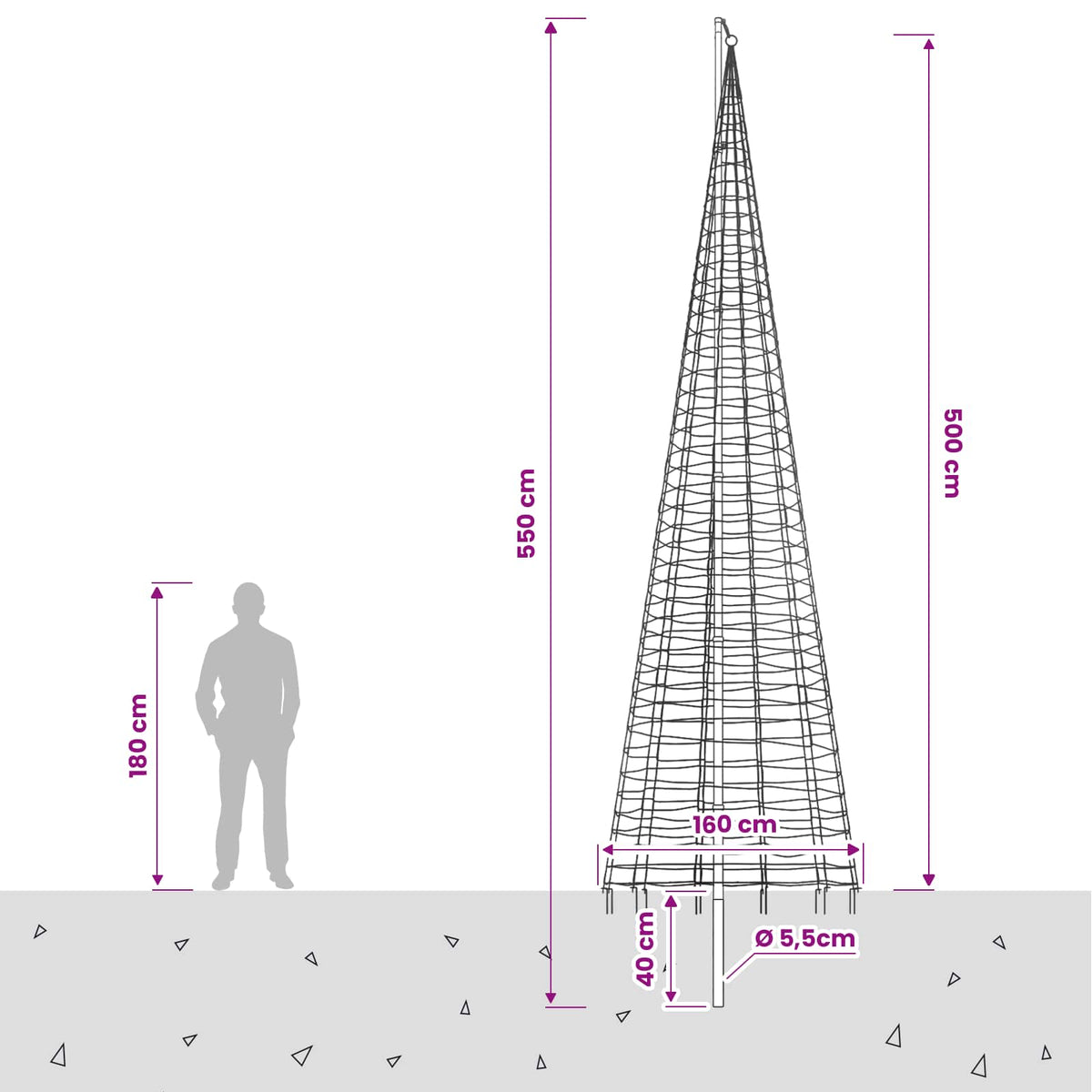 vidaXL Oświetlenie choinkowe ze szpilką i masztem flagowym 500 cm