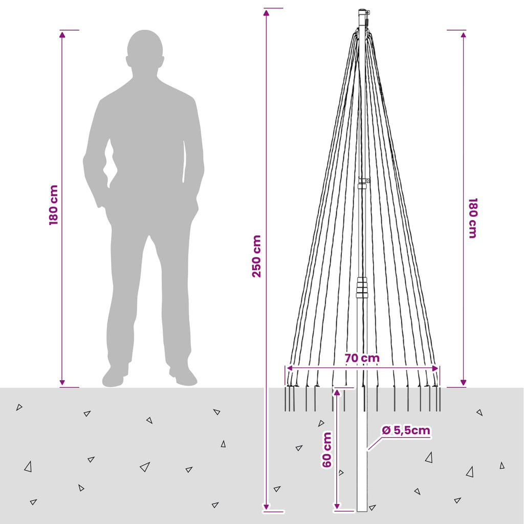 vidaXL Oświetlenie choinkowe ze szpilką i masztem flagowym 180 cm