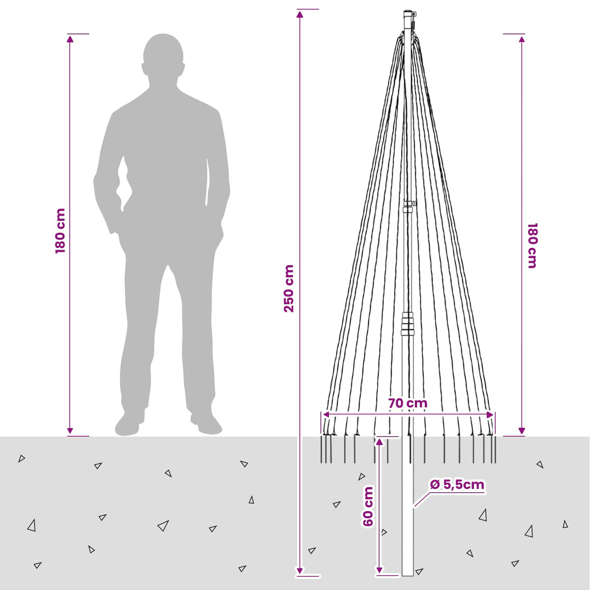 vidaXL Oświetlenie choinkowe ze szpilką i masztem flagowym 180 cm
