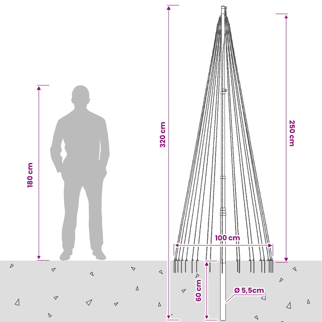 vidaXL Oświetlenie choinkowe ze szpilką i masztem flagowym 250 cm