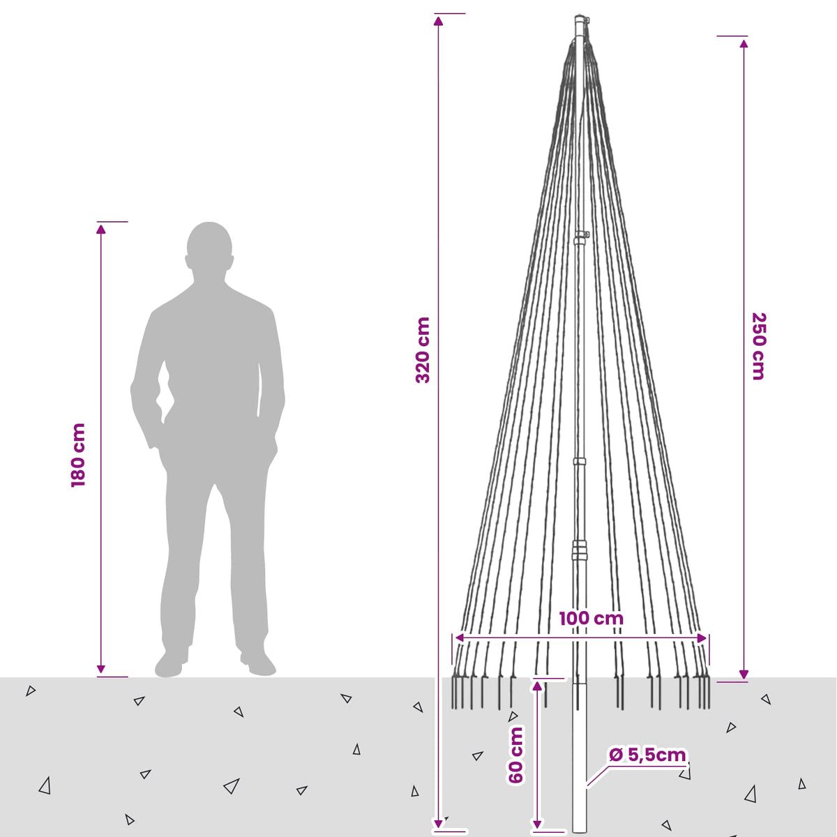 vidaXL Oświetlenie choinkowe ze szpilką i masztem flagowym 250 cm