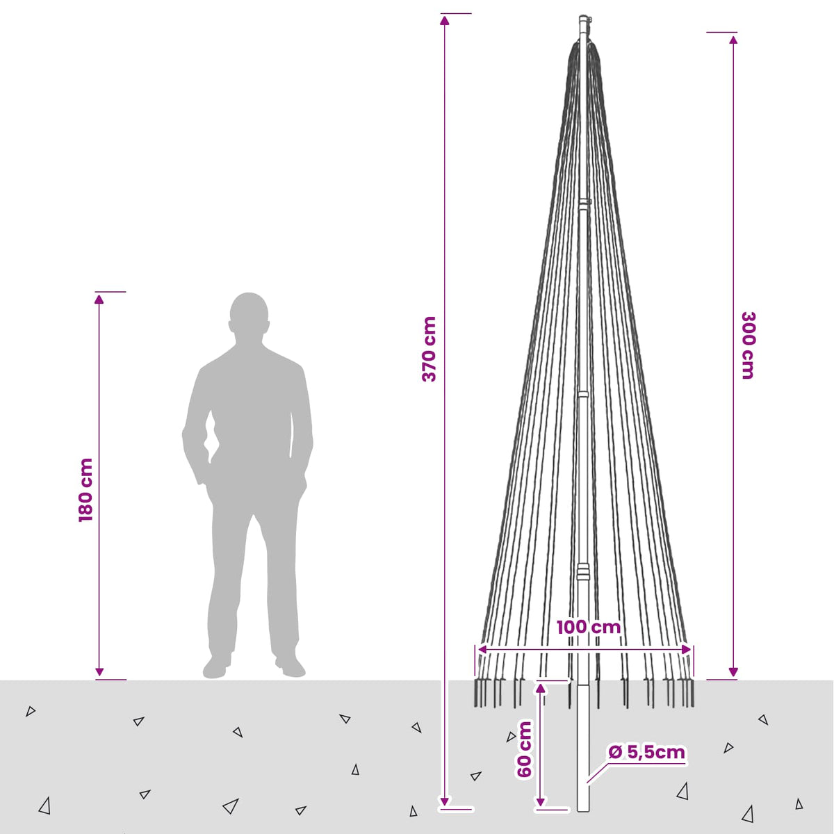 vidaXL Oświetlenie choinkowe ze szpilką i masztem flagowym 300 cm