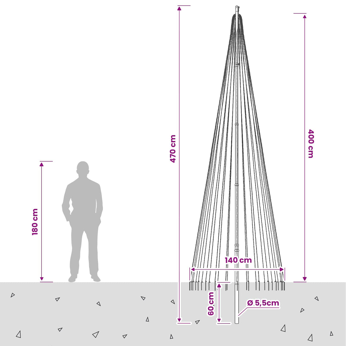 vidaXL Oświetlenie choinkowe ze szpilką i masztem flagowym 400 cm