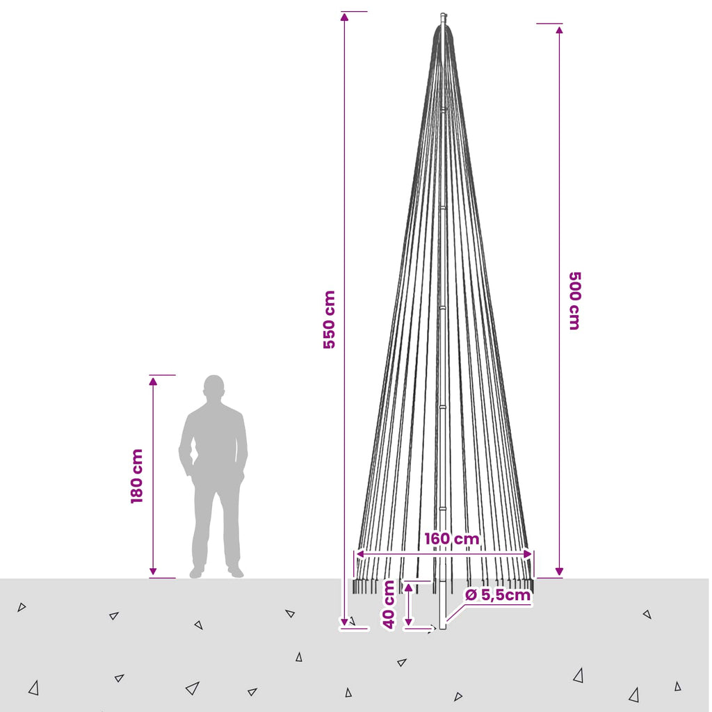 vidaXL Oświetlenie choinkowe ze szpilką i masztem flagowym 500 cm