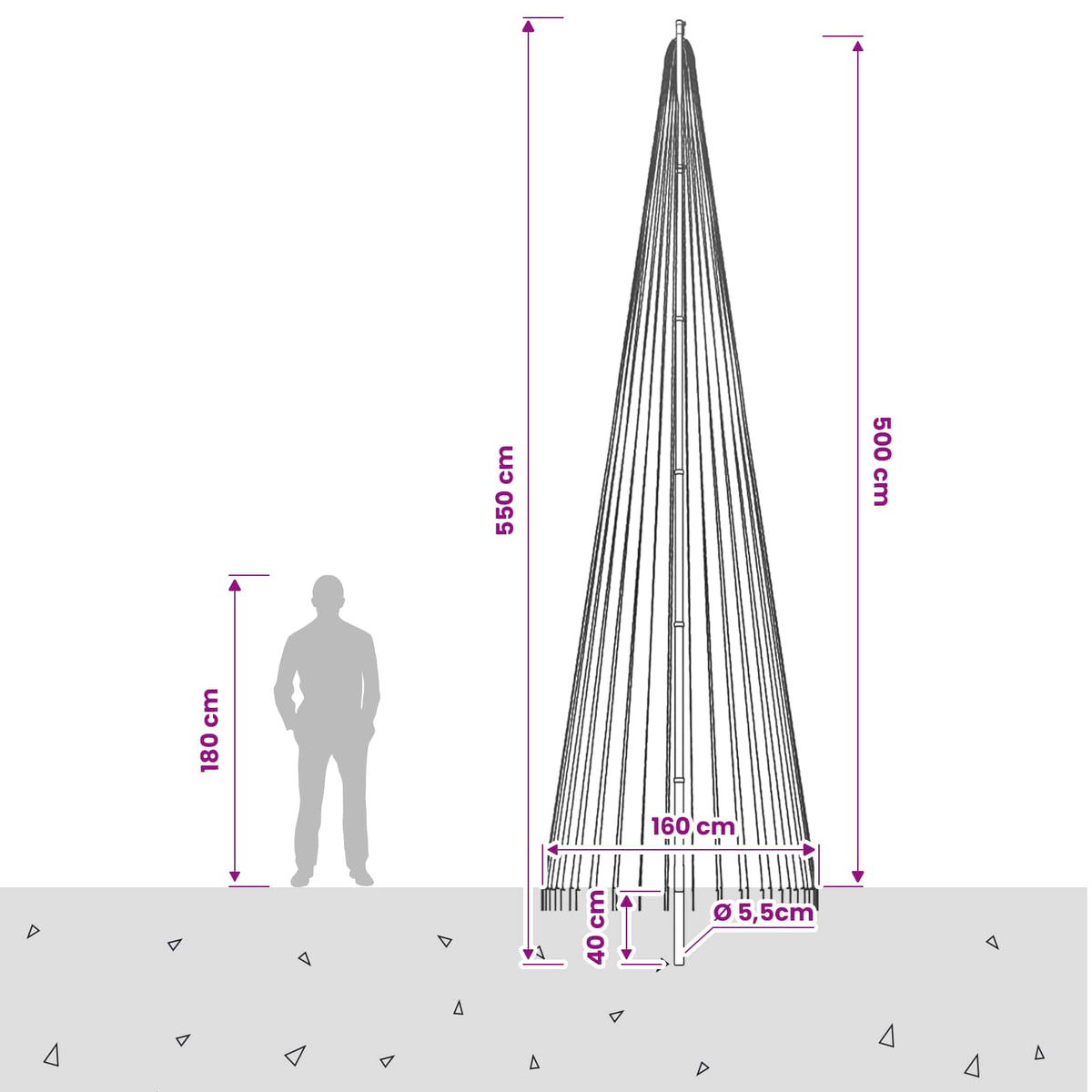 vidaXL Oświetlenie choinkowe ze szpilką i masztem flagowym 500 cm