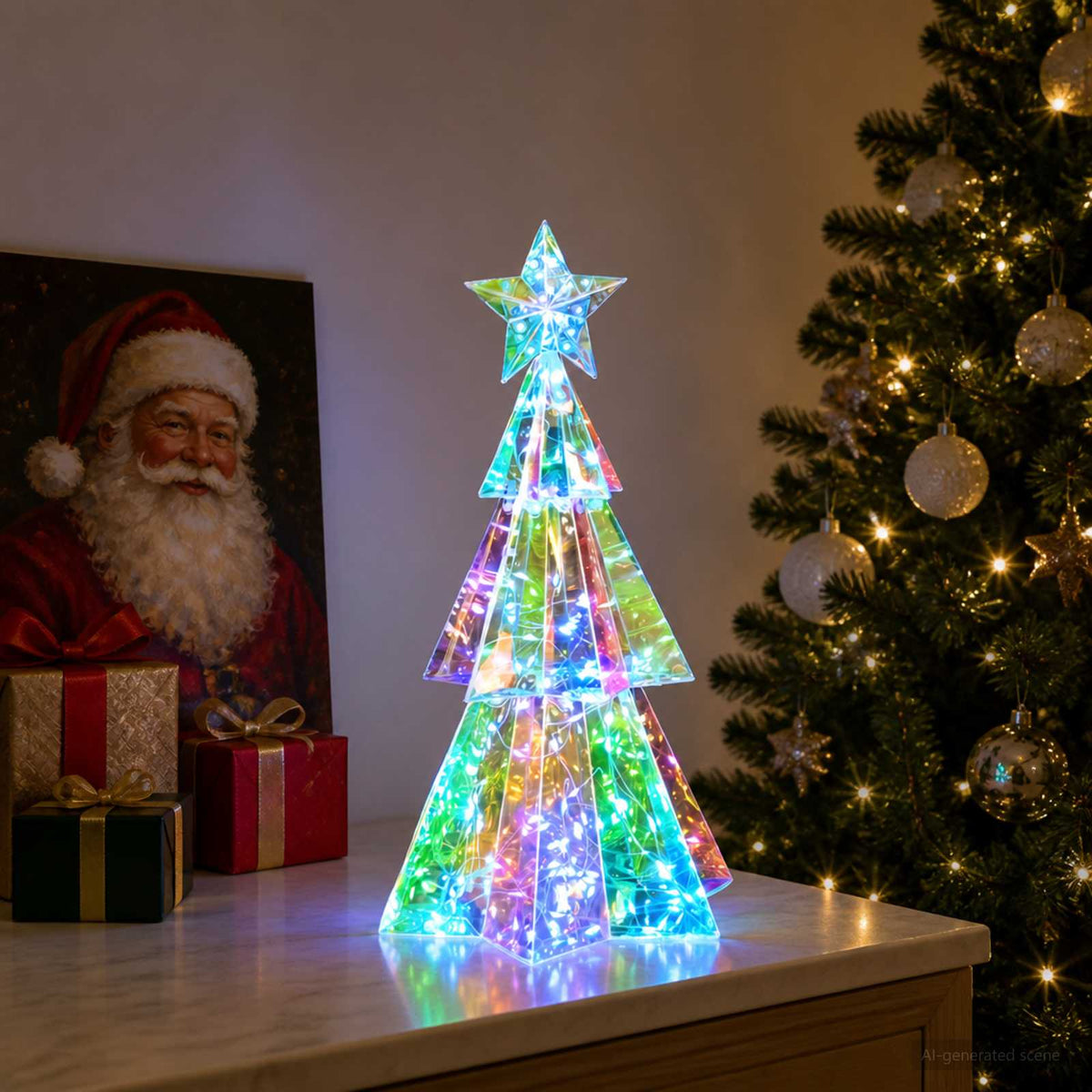 vidaXL Iryzująca pryzmatyczna choinka LED Wielokolorowe Ø 20 x 38 cm