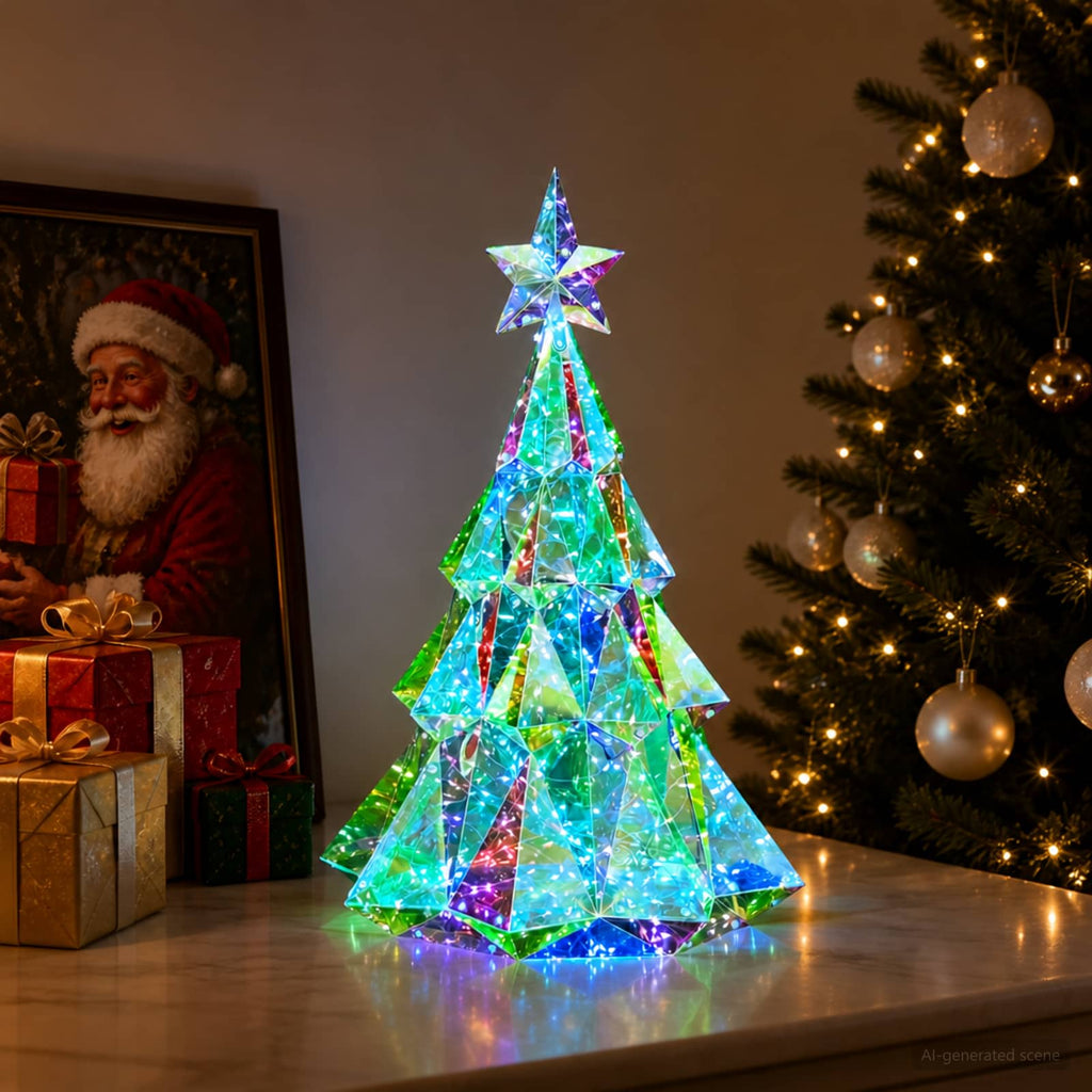 vidaXL Iryzująca pryzmatyczna choinka LED Wielokolorowe Ø 35 x 52 cm