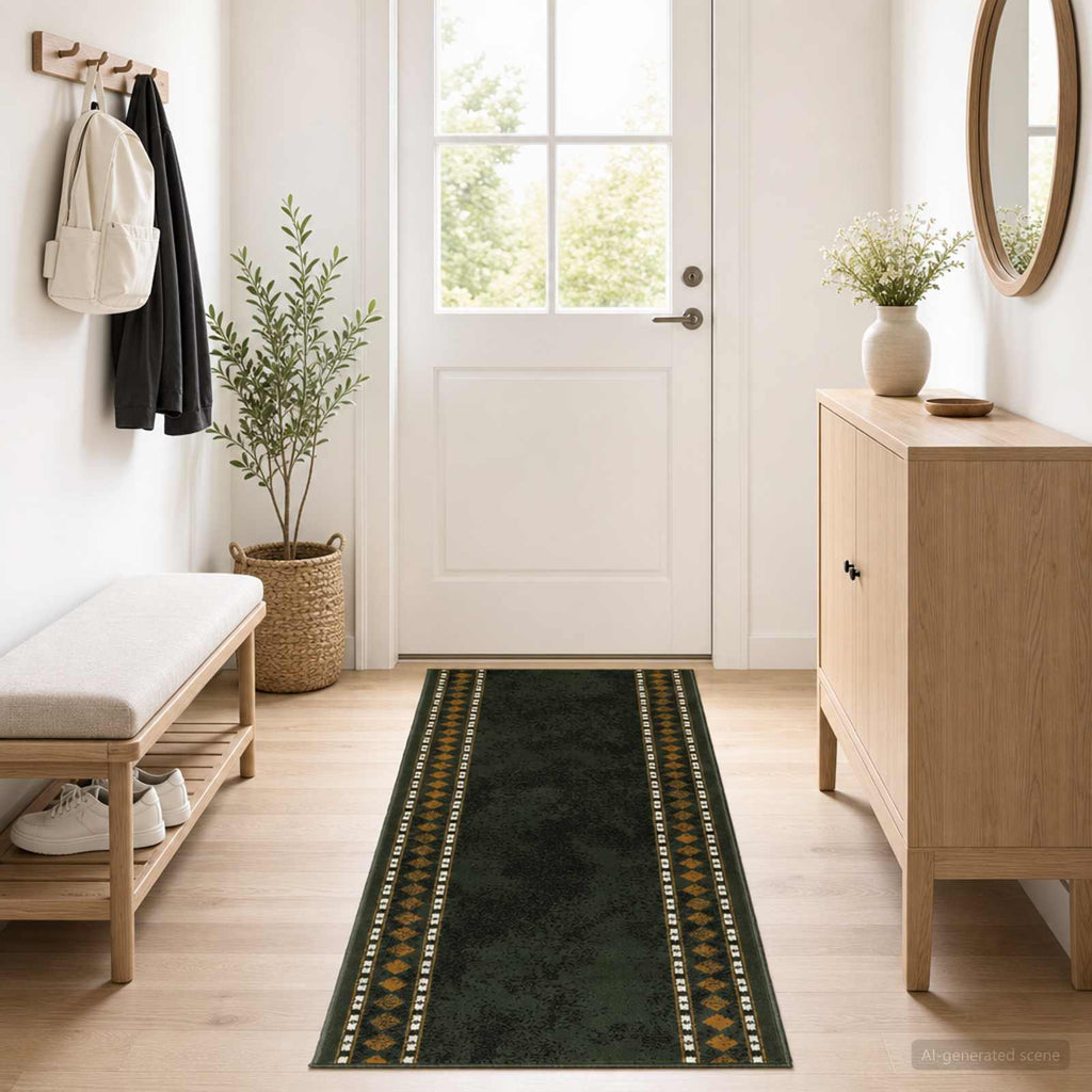 vidaXL Dywan Bieżnik FLORNES Tkany zielony PP 7 mm