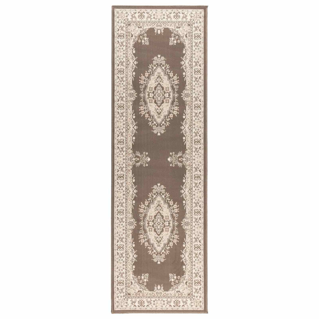 vidaXL Dywan Bieżnik FLORNES Tkany Szarobrązowy wzór 67 x 400 cm PP