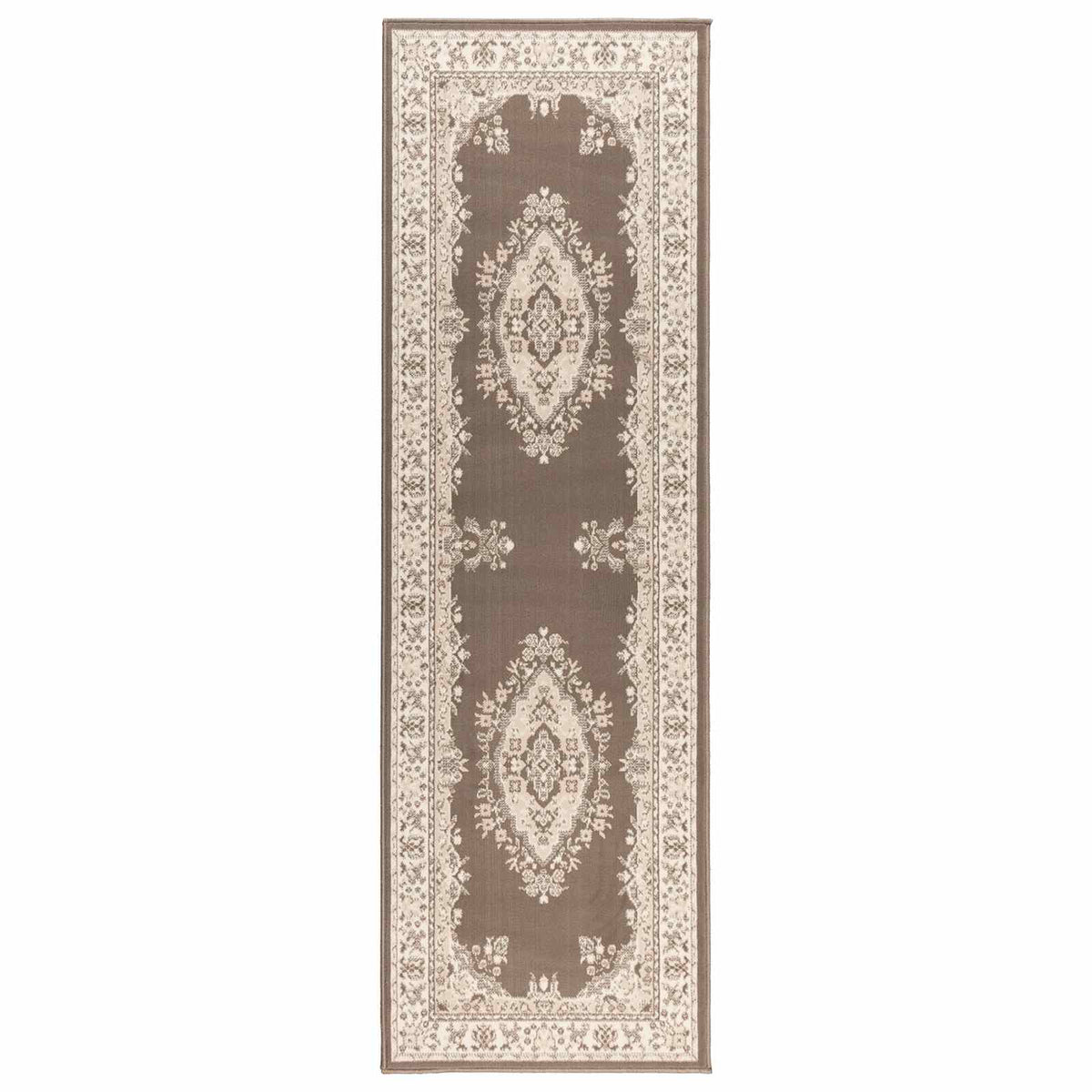 vidaXL Dywan Bieżnik FLORNES Tkany Szarobrązowy wzór 100 x 400 cm PP