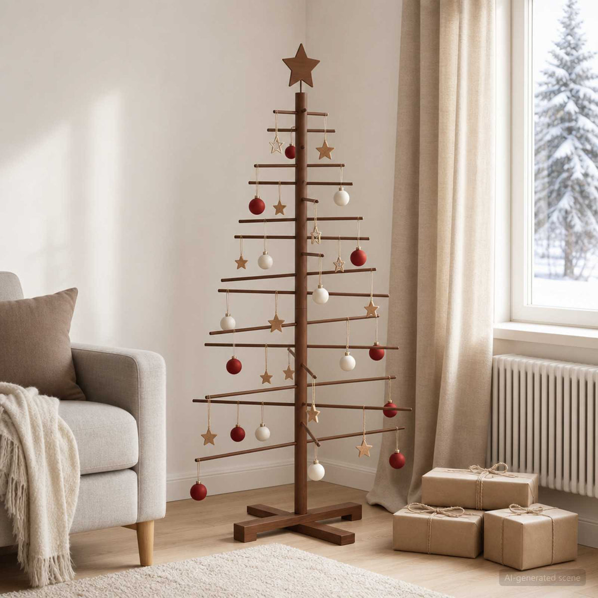 vidaXL Drewniana choinka 125 cm Bambus i lite drewno sosnowe
