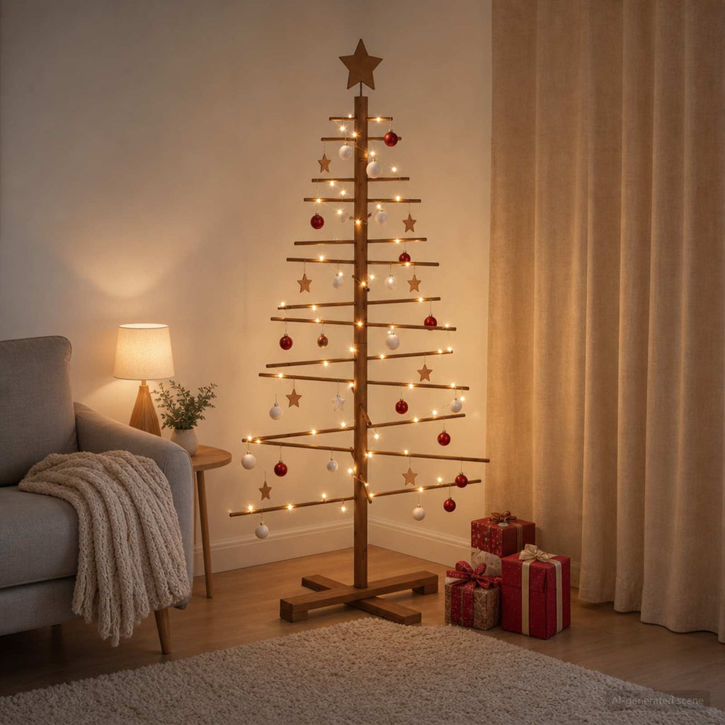 vidaXL Drewniana choinka 125 cm Bambus i lite drewno sosnowe