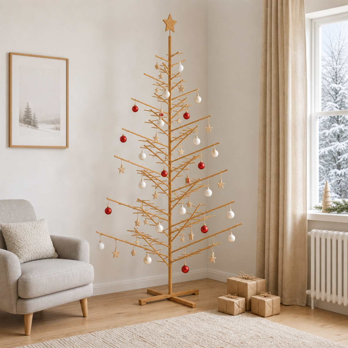 vidaXL Drewniana choinka 240 cm Bambus i lite drewno sosnowe brązowy