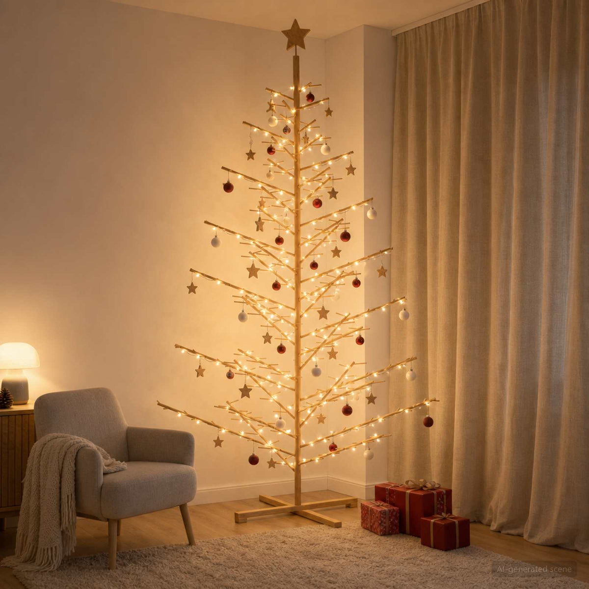 vidaXL Drewniana choinka 240 cm Bambus i lite drewno sosnowe brązowy