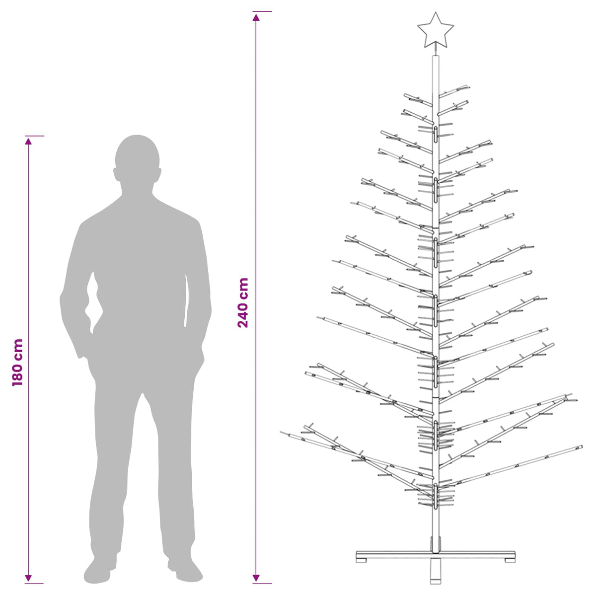 vidaXL Drewniana choinka 240 cm Bambus i lite drewno sosnowe brązowy