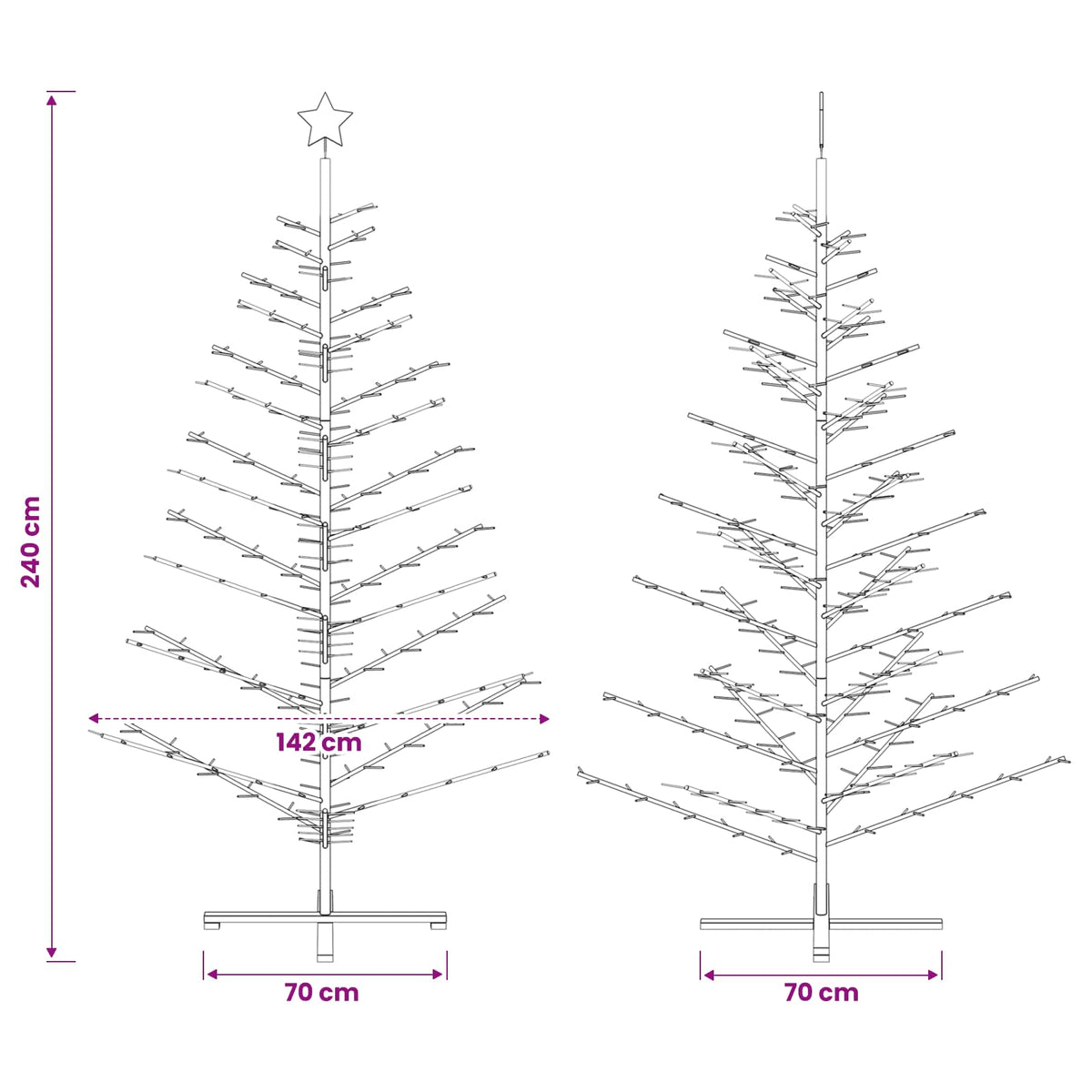 vidaXL Drewniana choinka 240 cm Bambus i lite drewno sosnowe brązowy