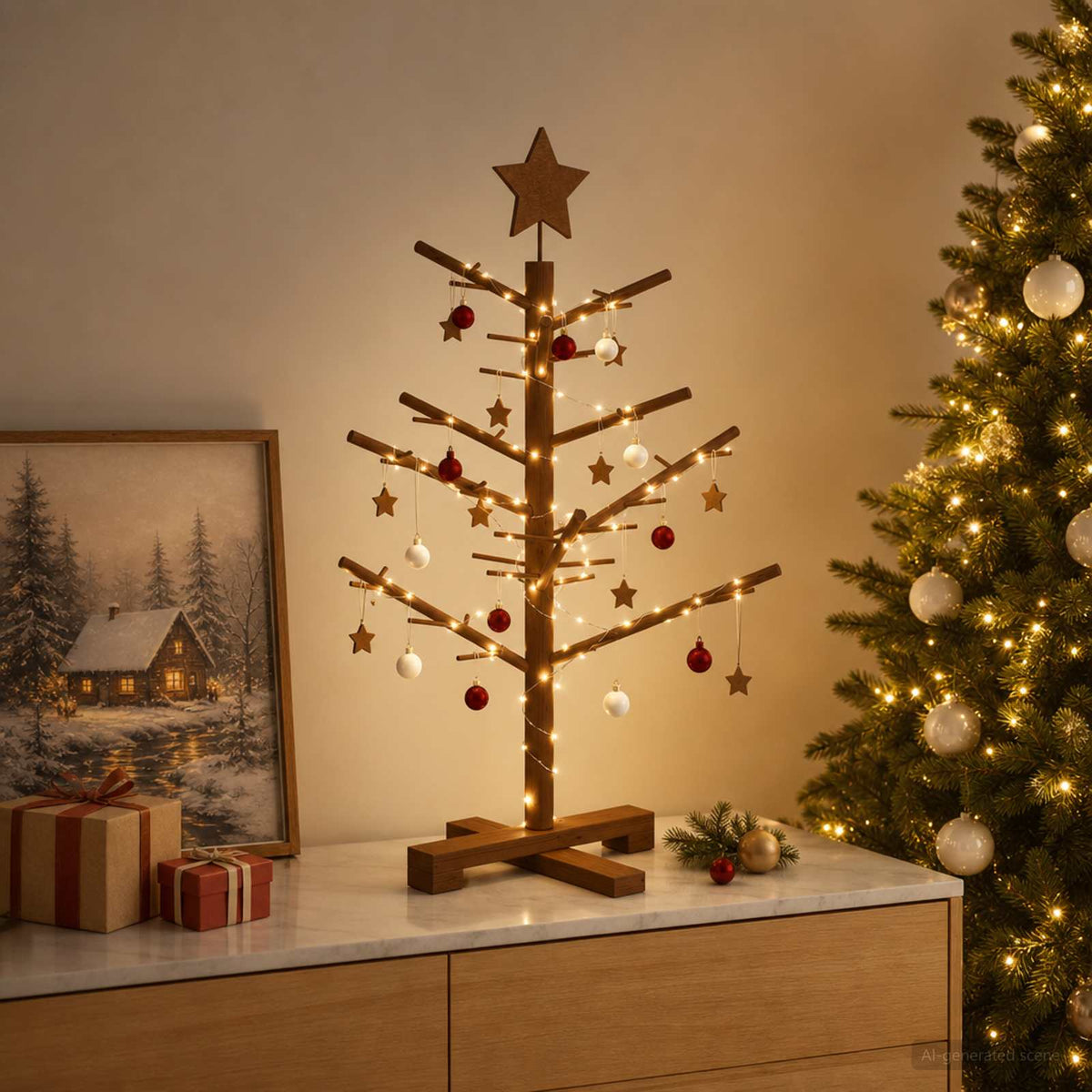 vidaXL Drewniana choinka 75 cm Bambus i lite drewno sosnowe