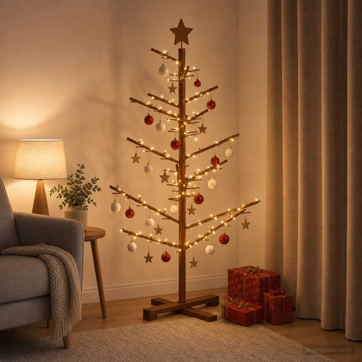 vidaXL Drewniana choinka 125 cm Bambus i lite drewno sosnowe