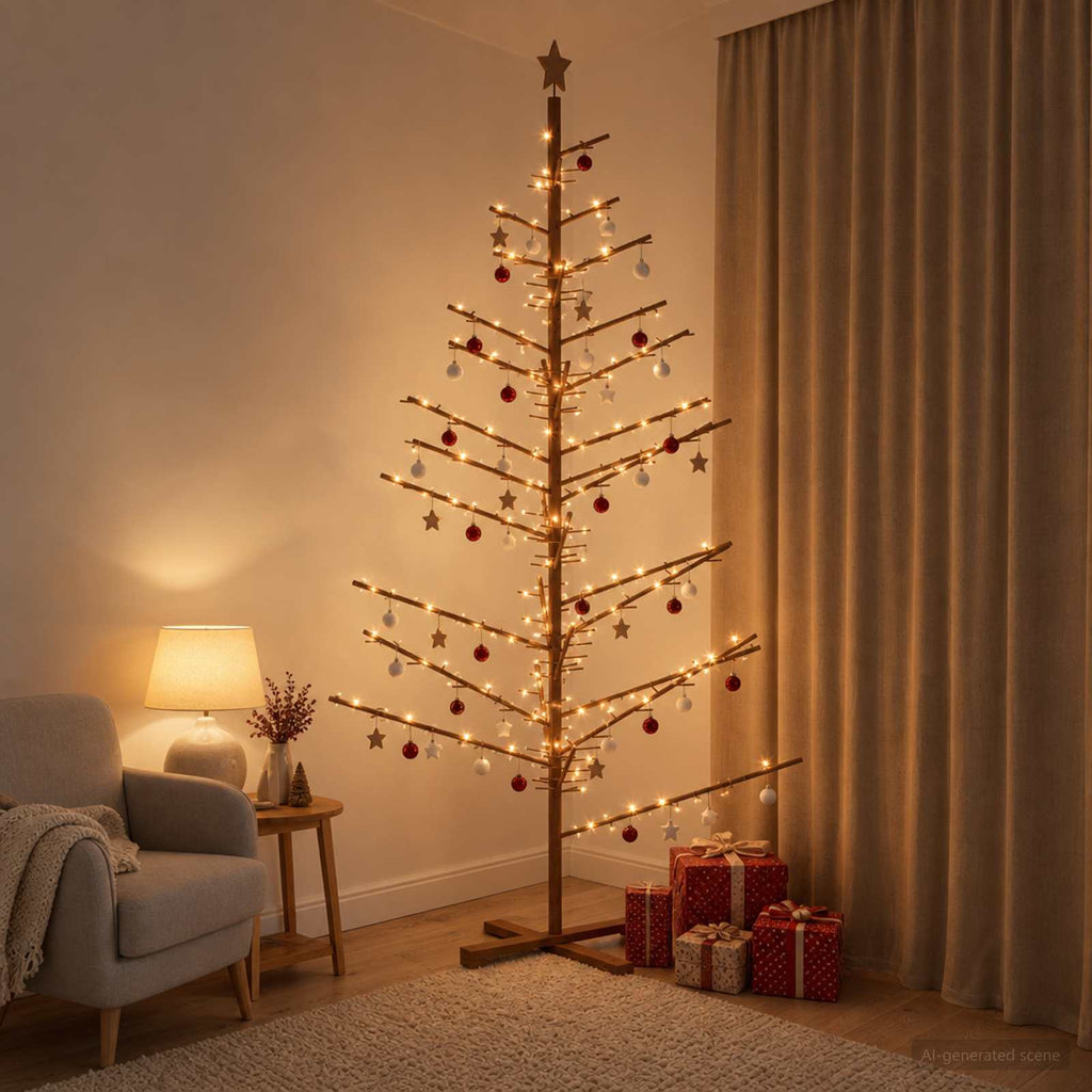 vidaXL Drewniana choinka 210 cm Bambus i lite drewno sosnowe