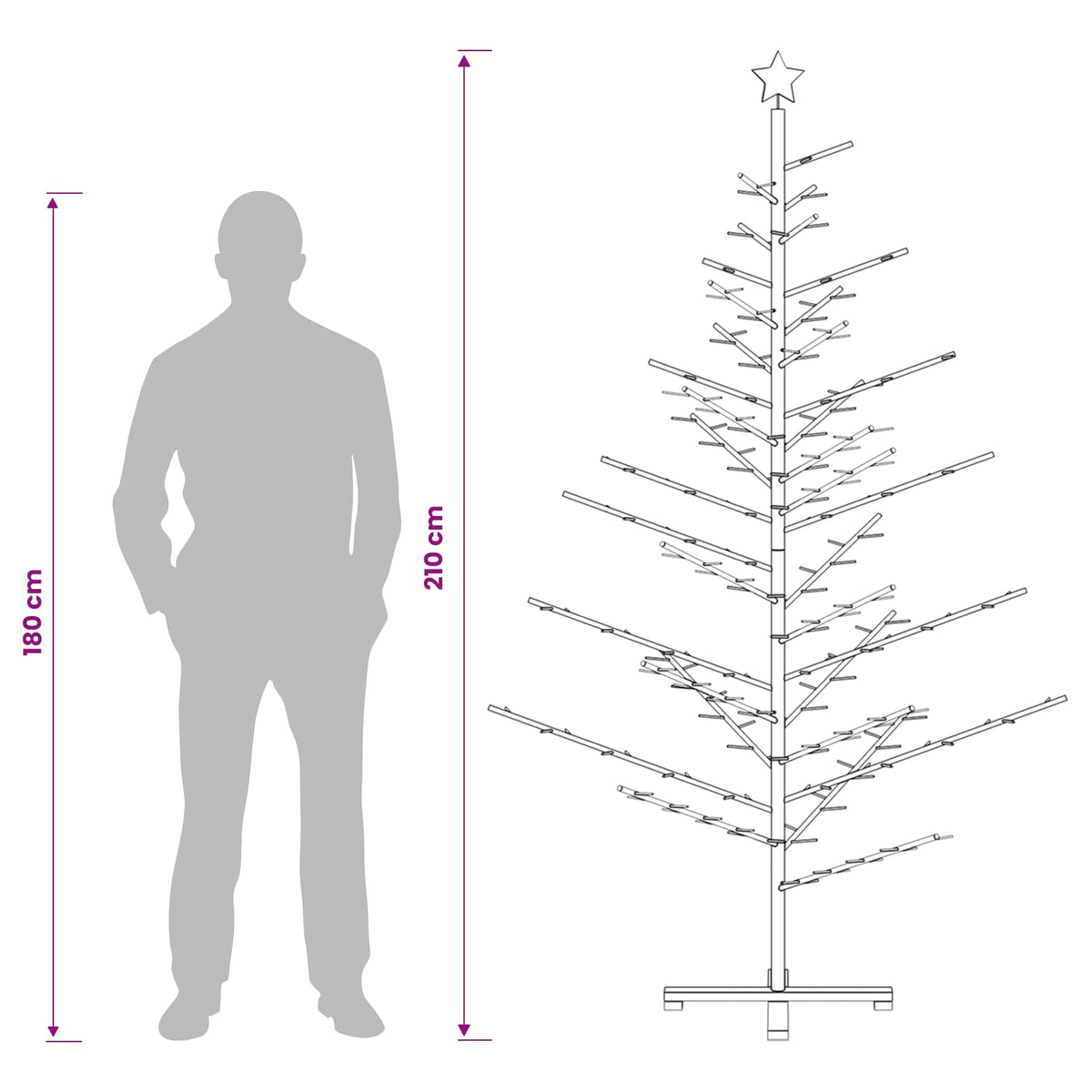 vidaXL Drewniana choinka 210 cm Bambus i lite drewno sosnowe