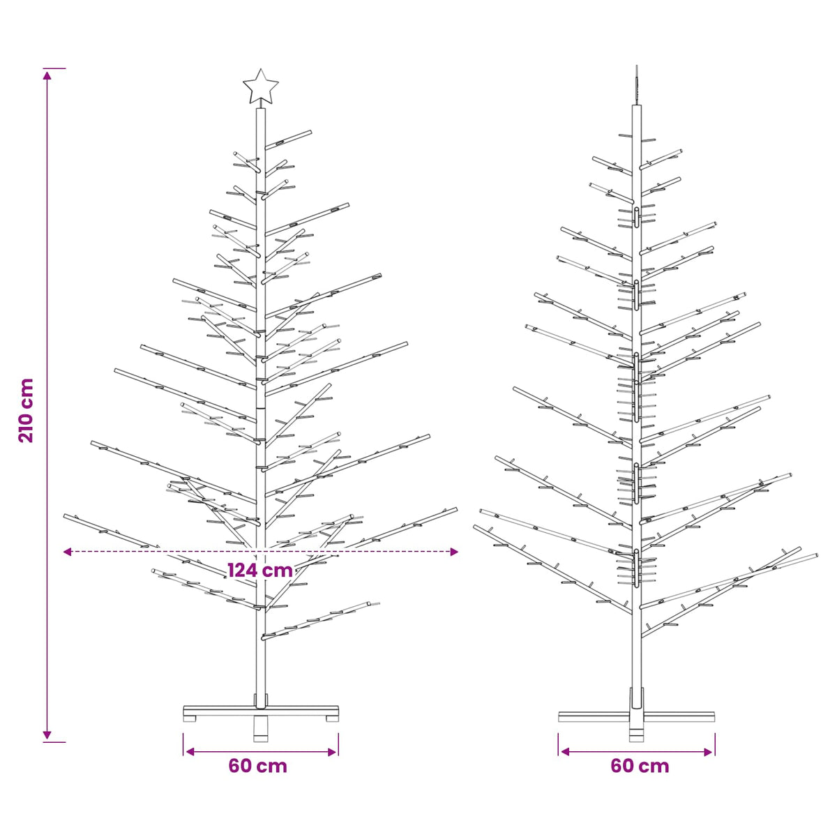 vidaXL Drewniana choinka 210 cm Bambus i lite drewno sosnowe