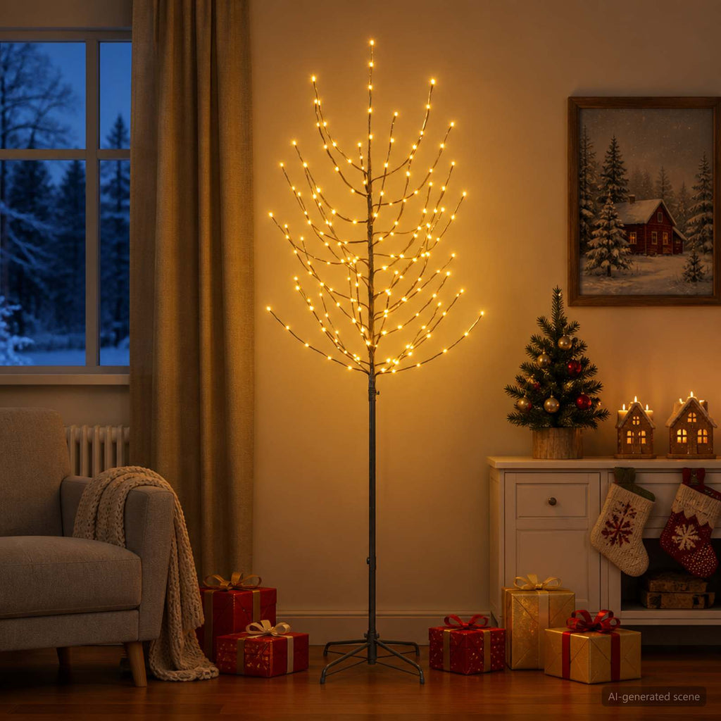 vidaXL Choinka świąteczna LED Czarny 47 x 210 cm Stal 180 LED