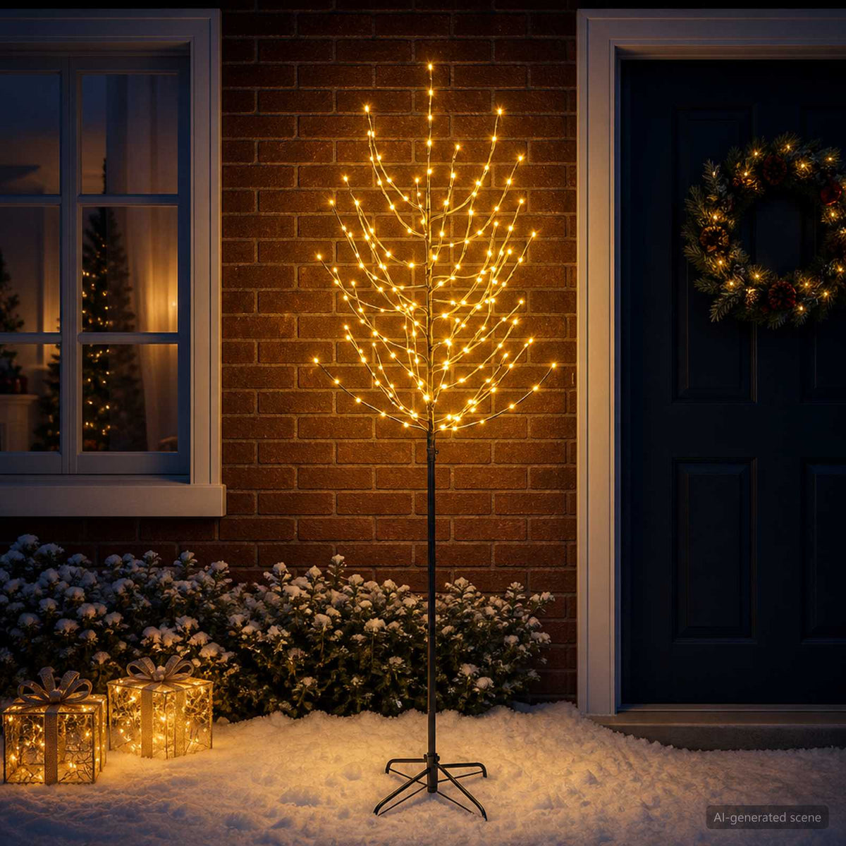 vidaXL Choinka świąteczna LED Czarny 47 x 210 cm Stal 180 LED