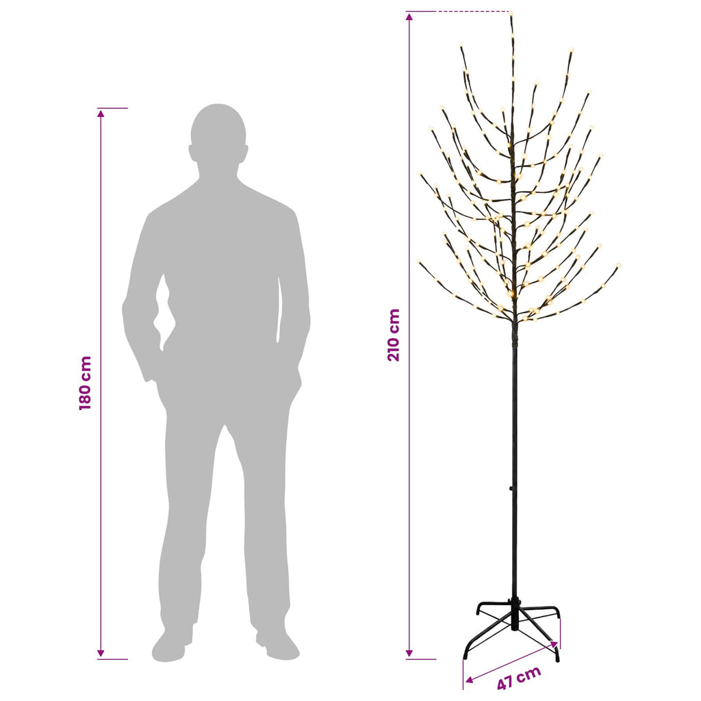 vidaXL Choinka świąteczna LED Czarny 47 x 210 cm Stal 180 LED