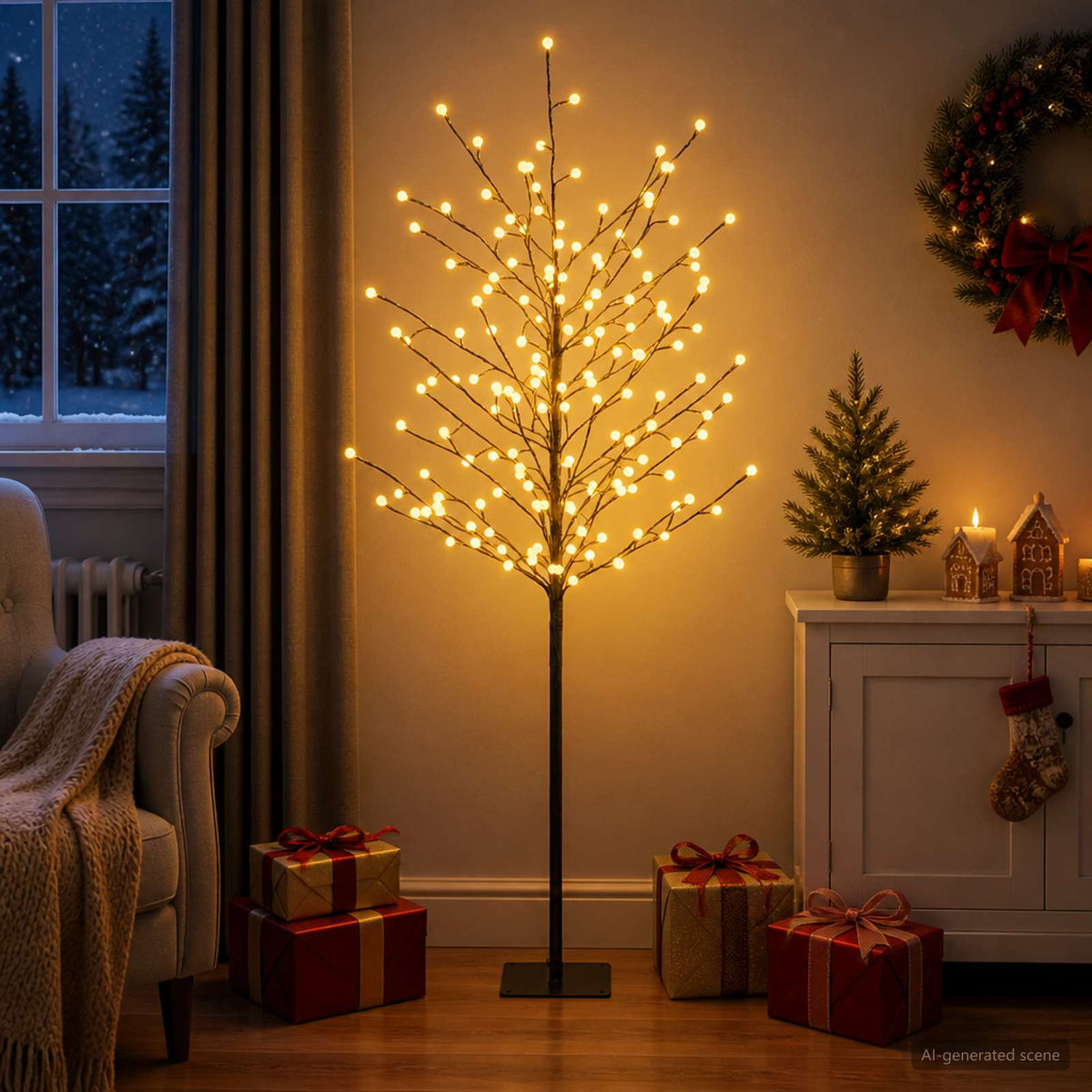 vidaXL Choinka z kulami LED Czarny 18 x 18 x 150 cm Stal 185 LED