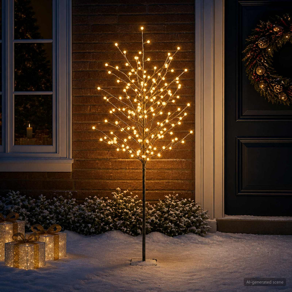 vidaXL Choinka z kulami LED Czarny 18 x 18 x 150 cm Stal 185 LED