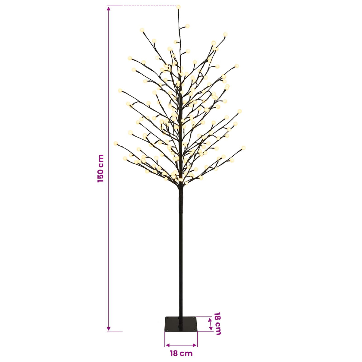 vidaXL Choinka z kulami LED Czarny 18 x 18 x 150 cm Stal 185 LED
