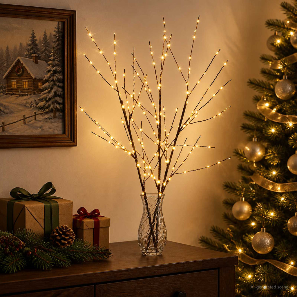 vidaXL Świąteczna dekoracja LED gałązki miedziane 3 szt. brązowy 62 cm