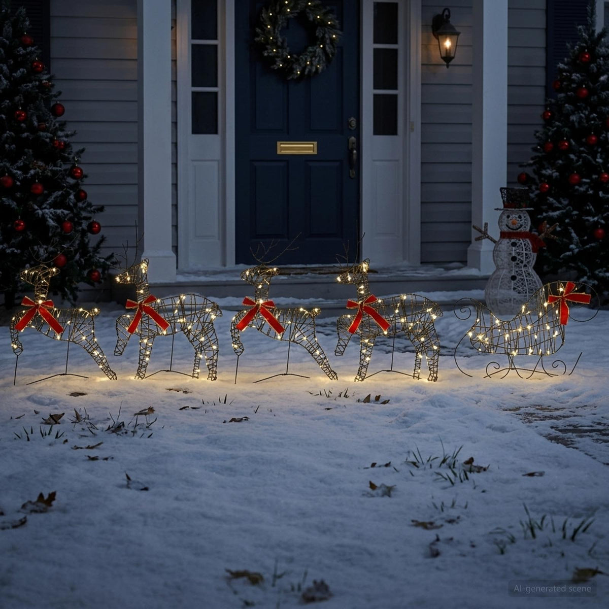 vidaXL Renifer świąteczny z saniami 5 szt. 100 LED Ciepła biel