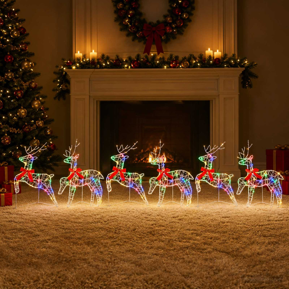 vidaXL Renifer Bożonarodzeniowy 6 szt. 80 LED Wielokolorowy