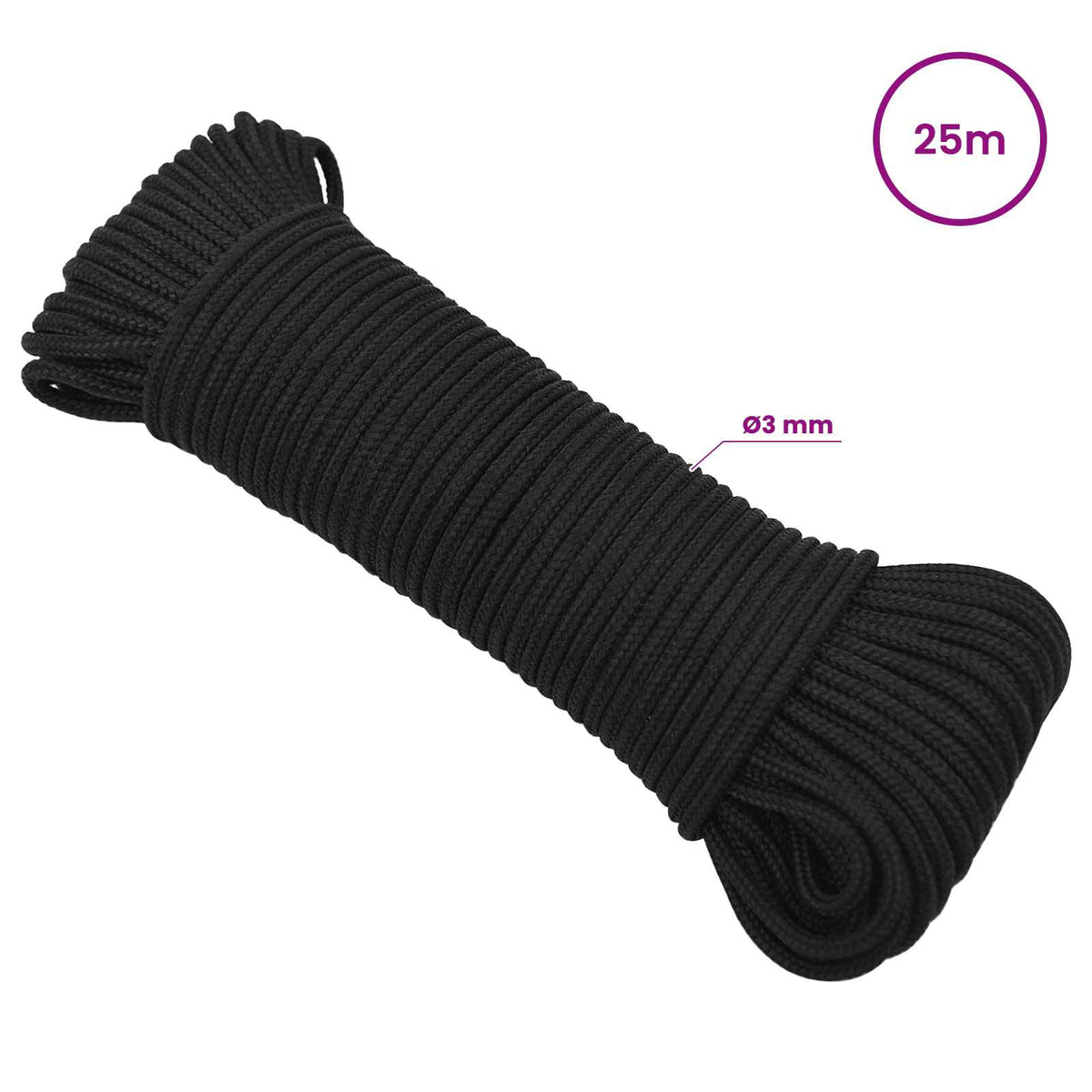 vidaXL Wielofunkcyjna lina gospodarcza 3 mm 25 m Czarny PP
