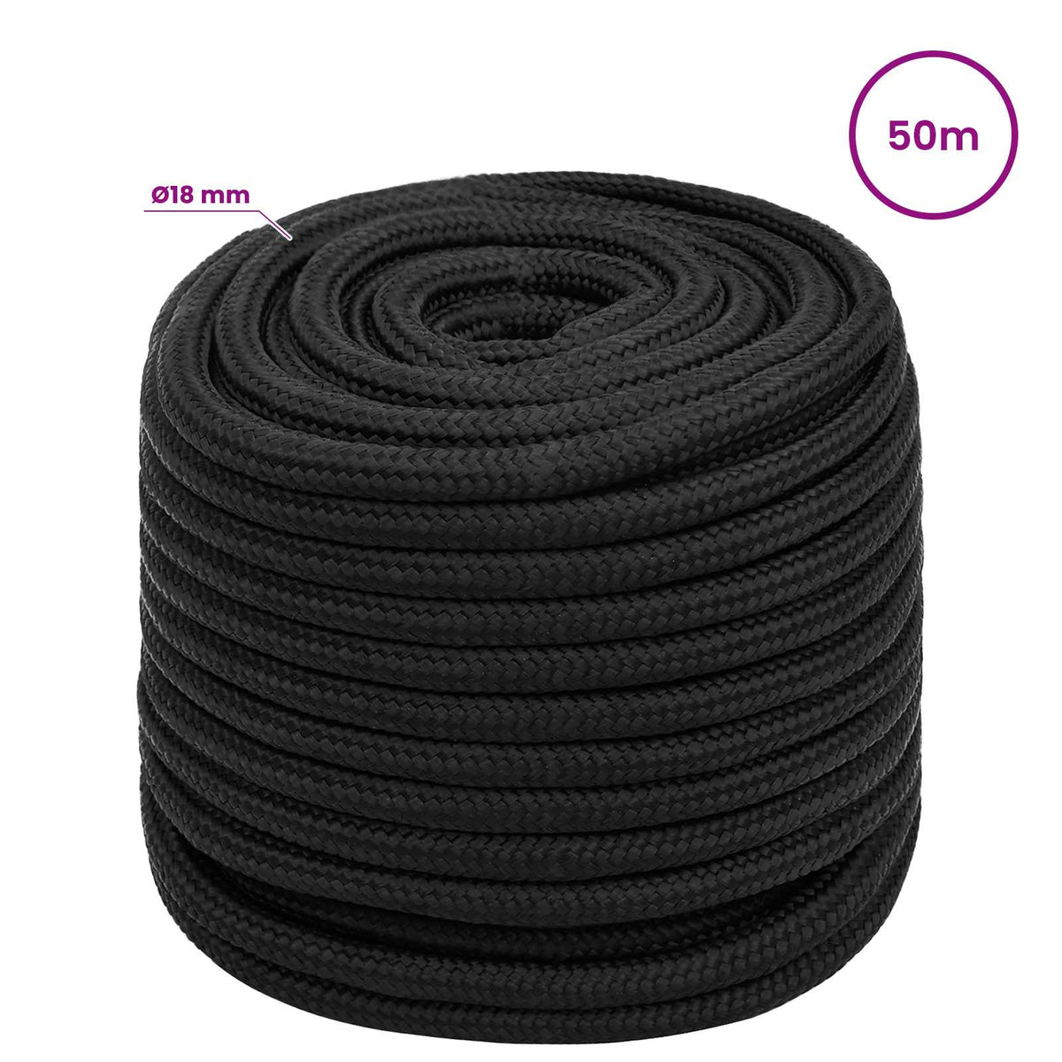 vidaXL Wielofunkcyjna lina gospodarcza 18 mm 50 m Czarny PP