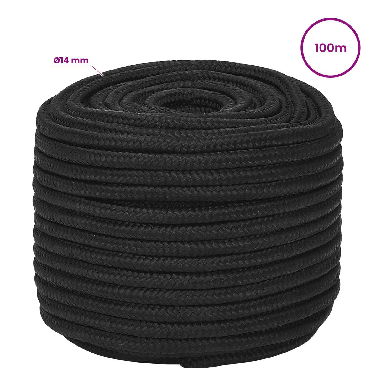 vidaXL Wielofunkcyjna lina gospodarcza 14 mm 100 m Czarny PP