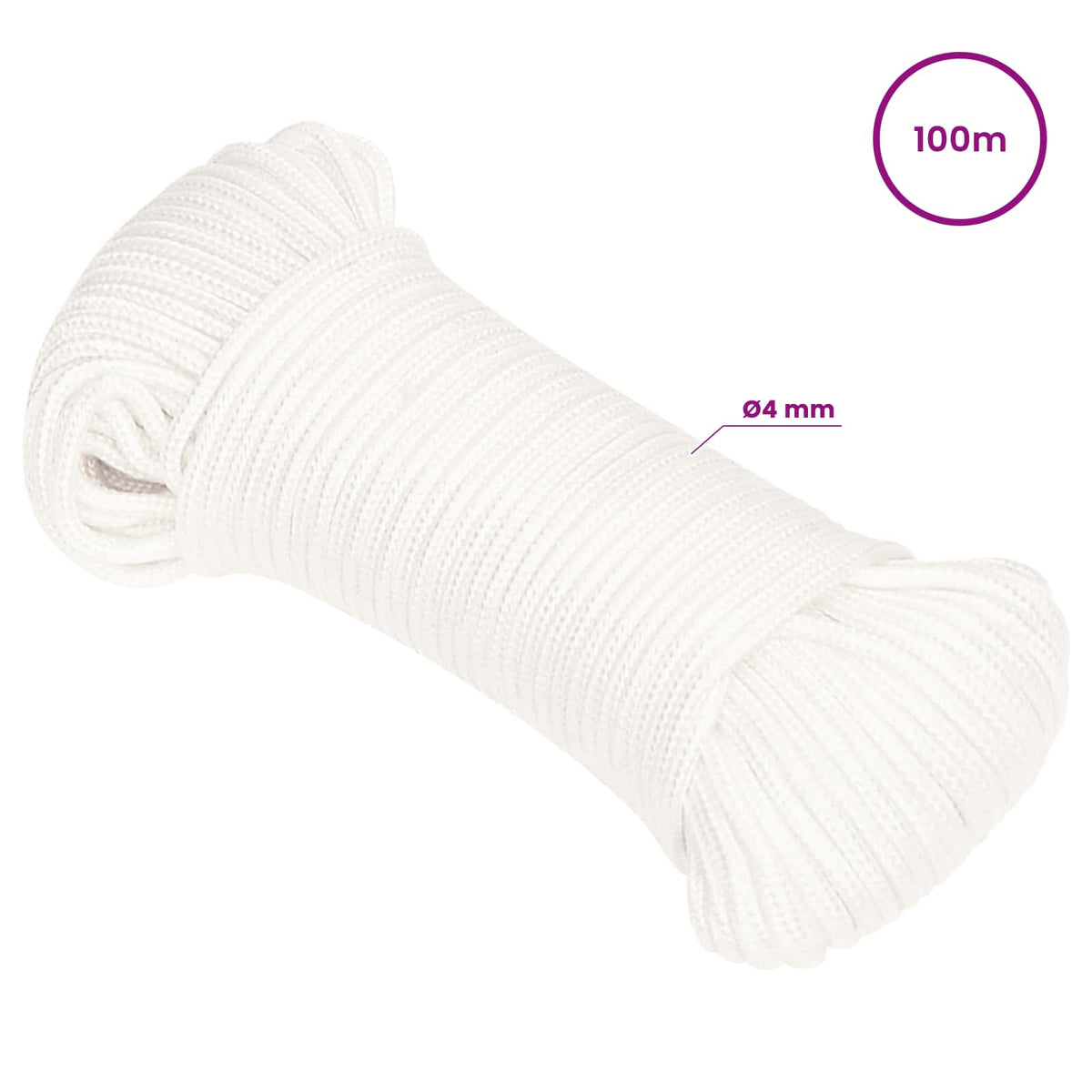 vidaXL Wielofunkcyjna lina gospodarcza 4 mm 100 m Biały PP