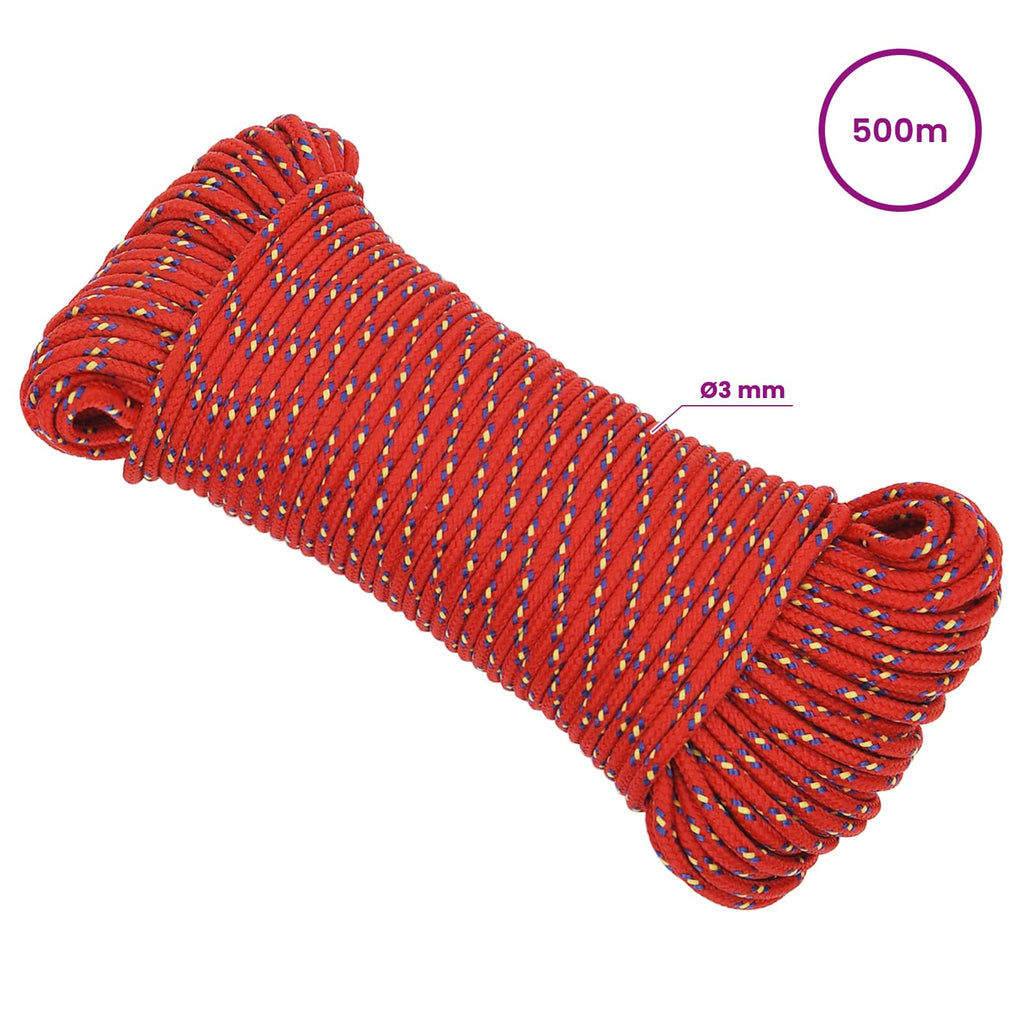 vidaXL Wielofunkcyjna lina gospodarcza 3 mm 500 m czerwony PP