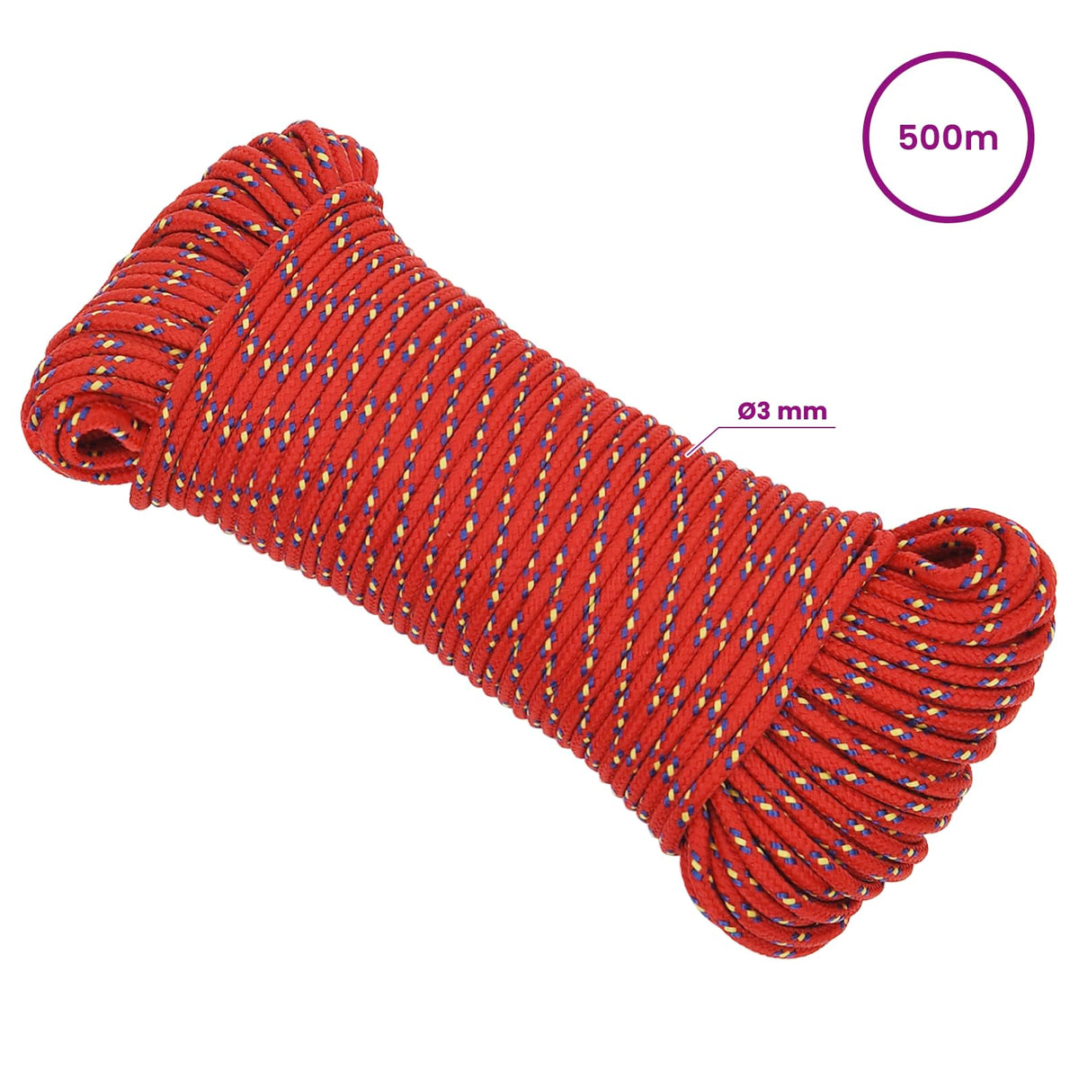 vidaXL Wielofunkcyjna lina gospodarcza 3 mm 500 m czerwony PP