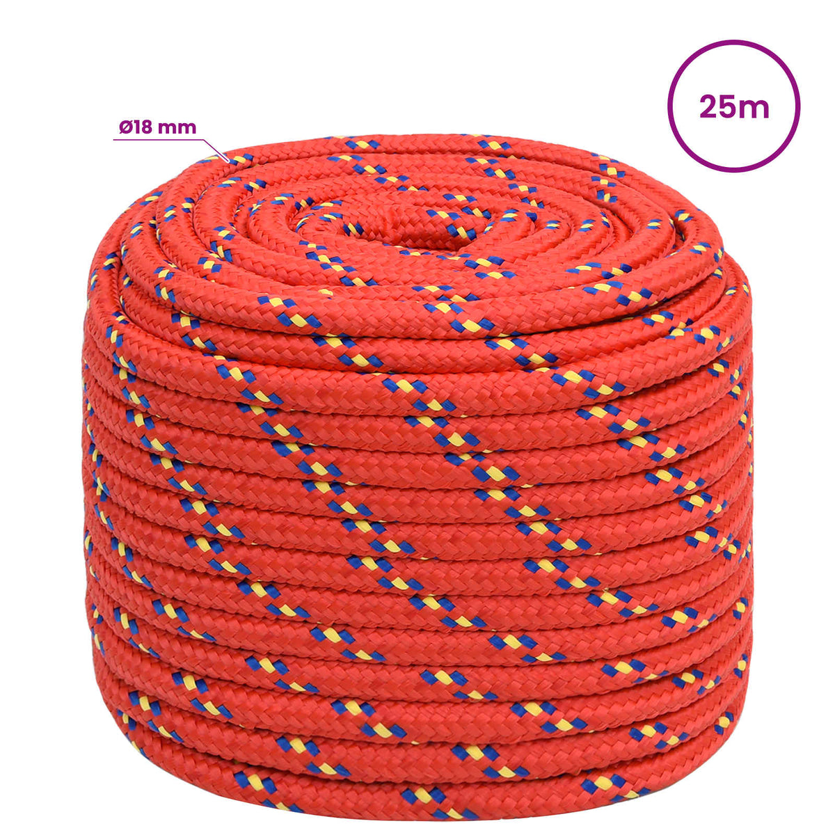 vidaXL Wielofunkcyjna lina gospodarcza 18 mm 25 m czerwony PP