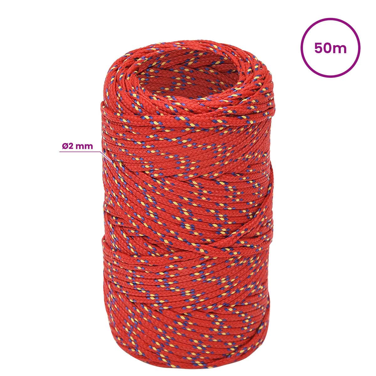 vidaXL Wielofunkcyjna lina gospodarcza 2 mm 50 m czerwony PP