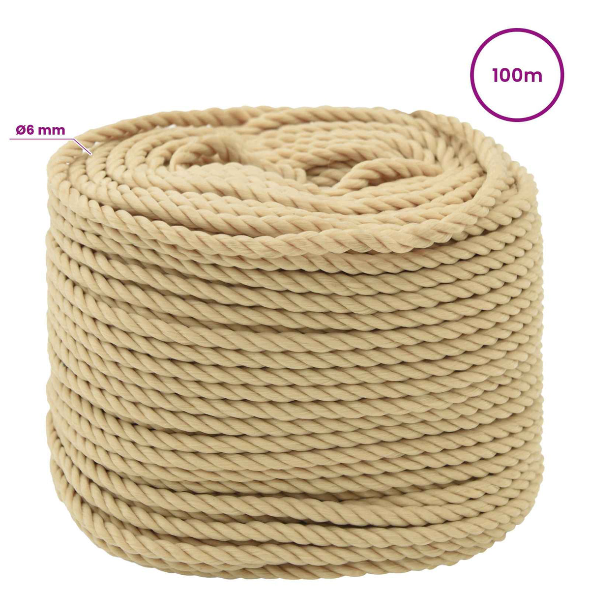 vidaXL Wielofunkcyjna lina gospodarcza 6 mm 100 m naturalny PP