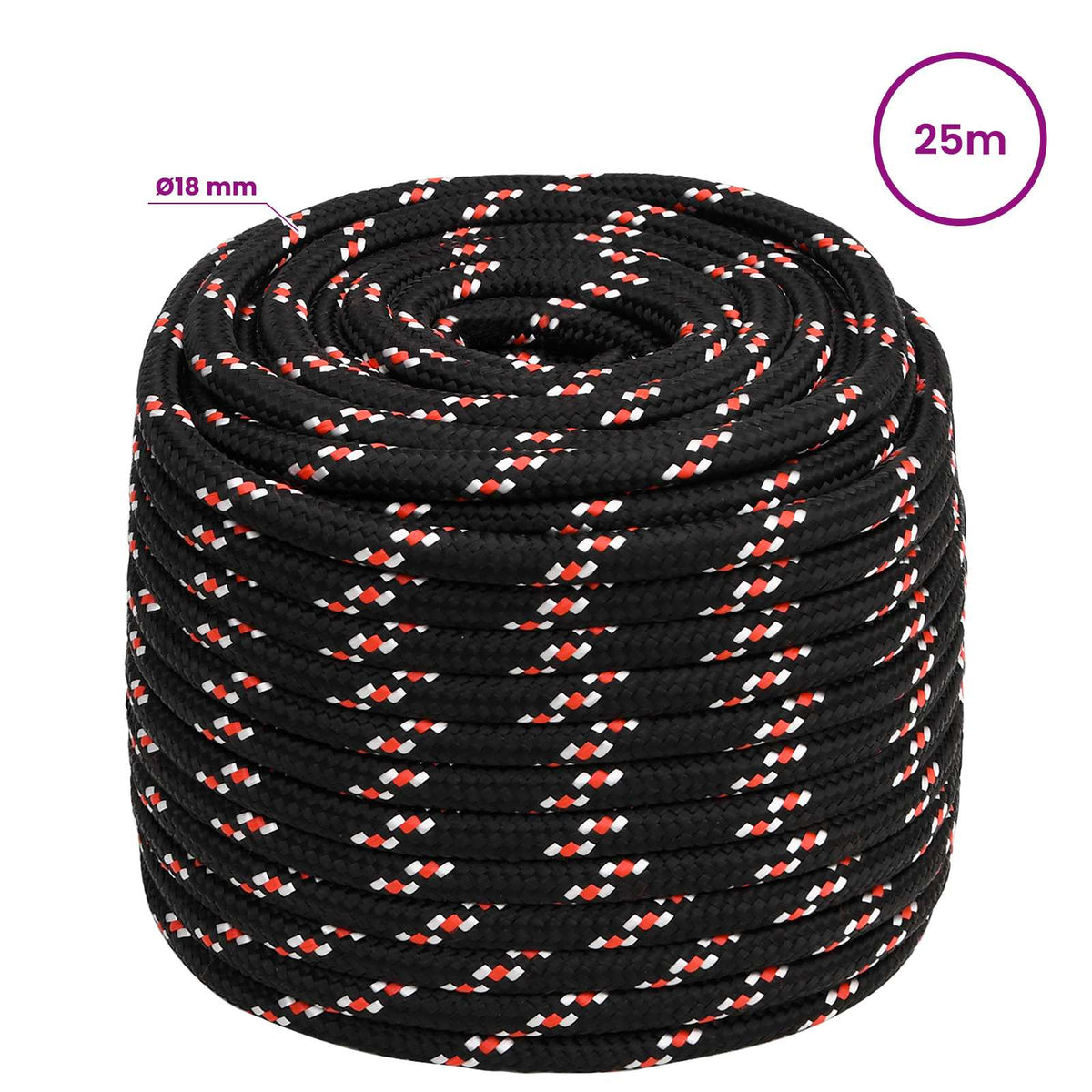 vidaXL Wielofunkcyjna lina gospodarcza 18 mm 25 m Czarny i czerwony PP