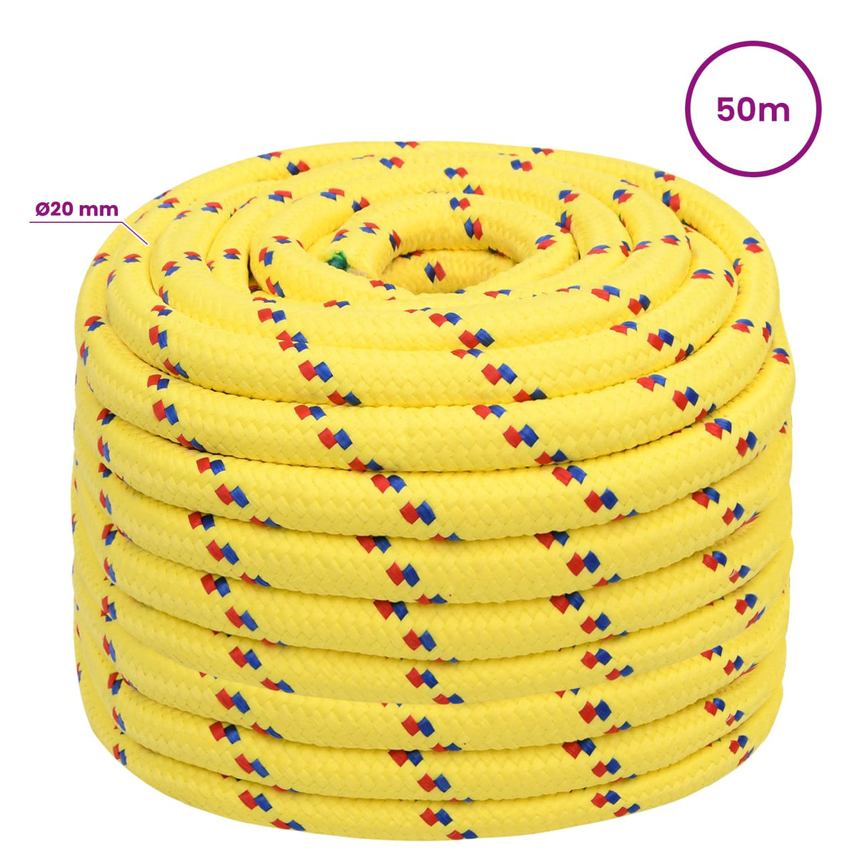 vidaXL Wielofunkcyjna lina gospodarcza 20 mm 50 m żółty PP
