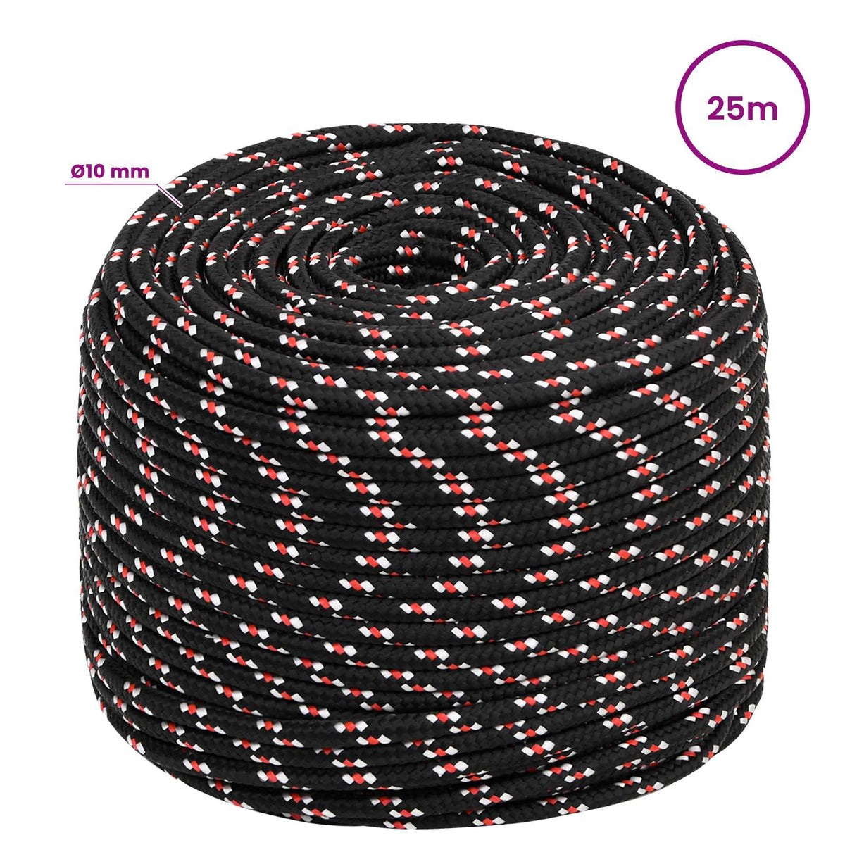 vidaXL Wielofunkcyjna lina gospodarcza 10 mm 25 m Czarny i czerwony PP