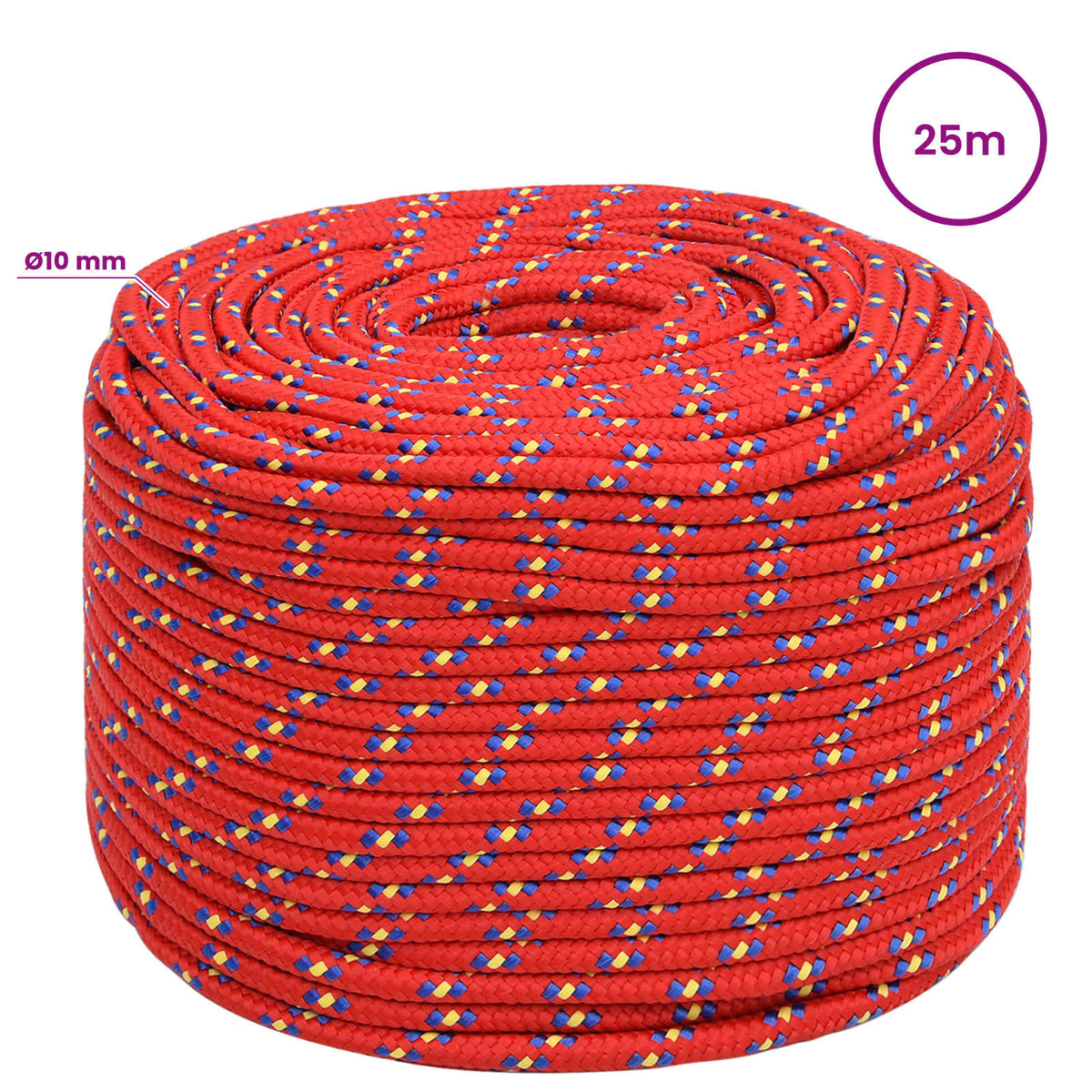 vidaXL Wielofunkcyjna lina gospodarcza 10 mm 25 m czerwony PP