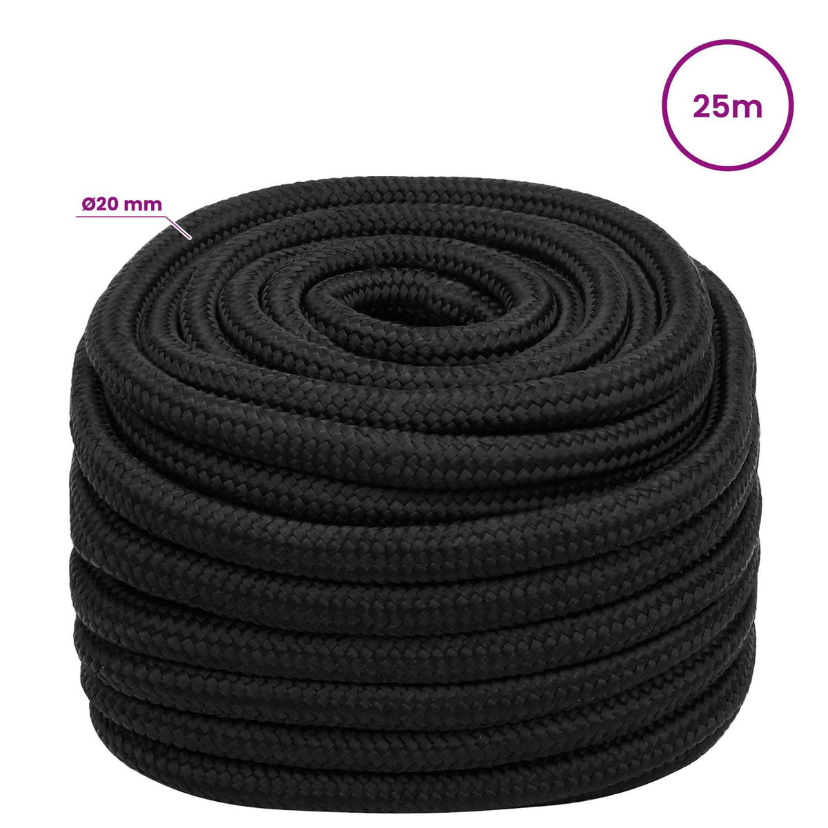vidaXL Wielofunkcyjna lina gospodarcza 20 mm 25 m Czarny PP