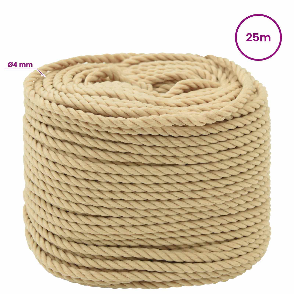vidaXL Wielofunkcyjna lina gospodarcza 4 mm 25 m naturalny PP