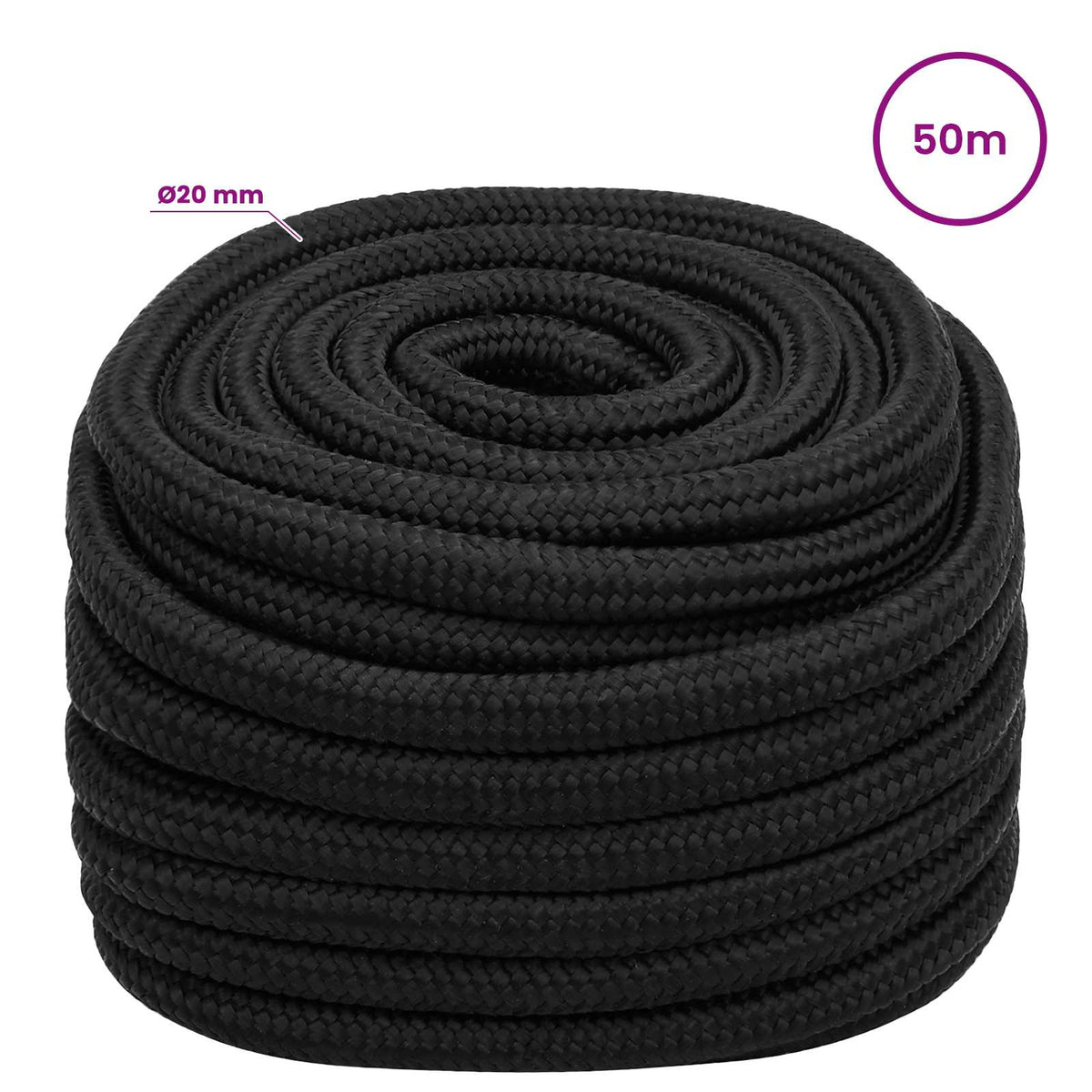vidaXL Wielofunkcyjna lina gospodarcza 20 mm 50 m Czarny PP